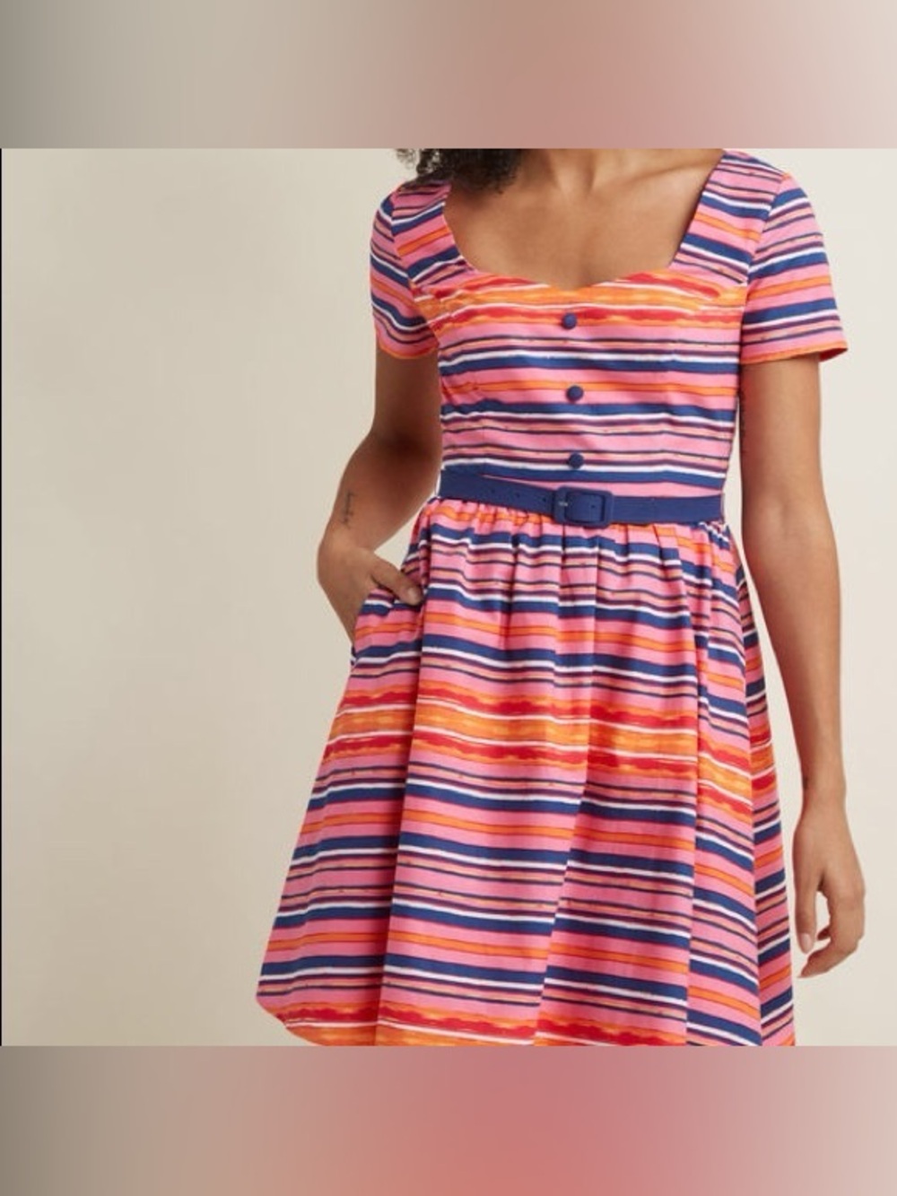 NWOT ModCloth Cycling in Seville Fit & Flare Pink Stripe Dress